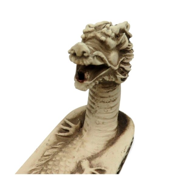 DRAGON INCENSE Holder Cream Resin With Intricate Carved Detailing Vintage - Picture 4 of 11